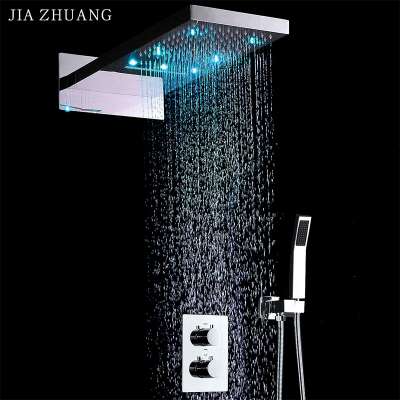 22 Inch Europe Style LED Shower Water Saving Head SPA Massage Waterfall Thermostatic Mixer Valve Rain Hand Shower Set