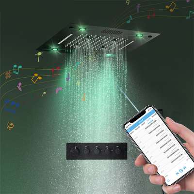 Bathroom Ceiling Led Thermostatic bluetooth showerhead Rainfall Waterfall Multi Function Shower Head With 5 Way Shower Diverter