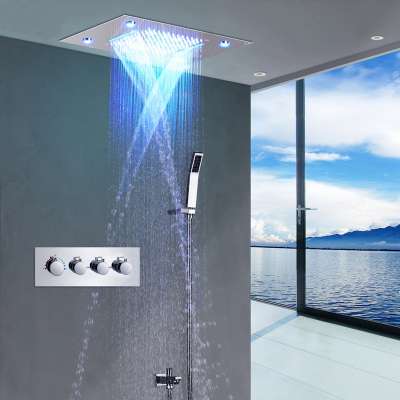 Luxury large SUS304 rainshower smart constant temperature bathroom wall mounted brass waterfall rain led shower set