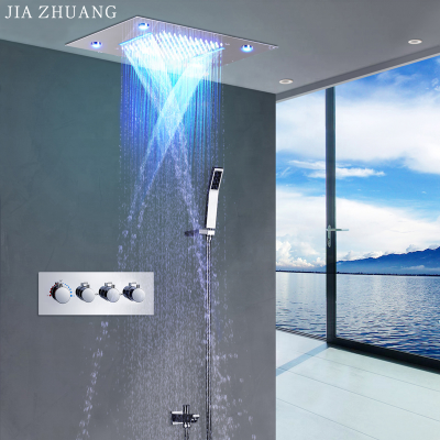 New Design 304 Stainless Steel Ceiling Mounted Concealed Square LED Rainfall Faucet Shower Diverter Bathroom Mixer Sprayer Sets