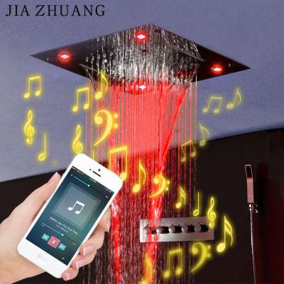 Jiazhaung new product bathroom 3 settings high pressure hand shower head bluetooth control led music sauna spa showerhead set