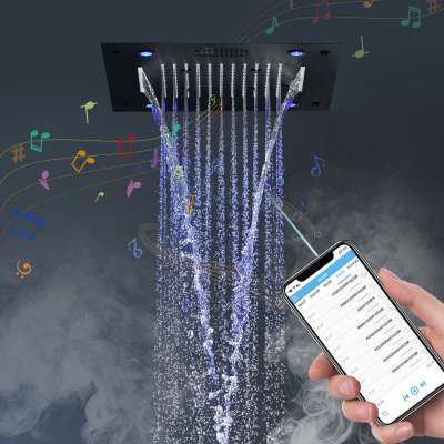 Rainfall Shower Heads Led Light Phone Control LED Music Shower Head Ceiling Rain Shower Waterfall Massage Bathroom Showerheads