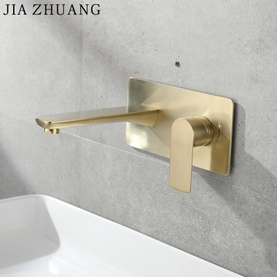 Square With Base Brushed Gold Wall Mounted Two Hole Basin Faucet Hotel Bathroom Taps Save Water Faucet Tapware