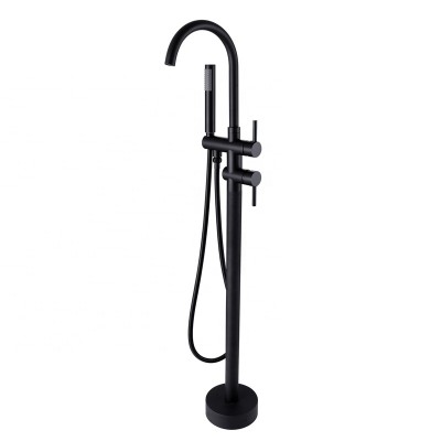 Floor Mount Bathtub Faucet Freestanding Tub Filler Black Standing High Flow Shower Faucets with Handheld Shower Mixer Taps