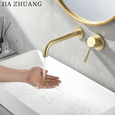 Luxury Brass Body Golden Cylinder Wall Mounted Two Hole Wash Face Basin Waterfall Faucet