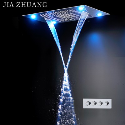 Romantic big size sauna overhead SS304 rain shower with led light, villa project colorful ceiling rainfall waterfall shower head