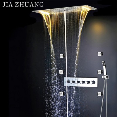 3PC bathroom accessories 4 function rain top spray waterfall spa massage shower head with thermostatic diverter valve