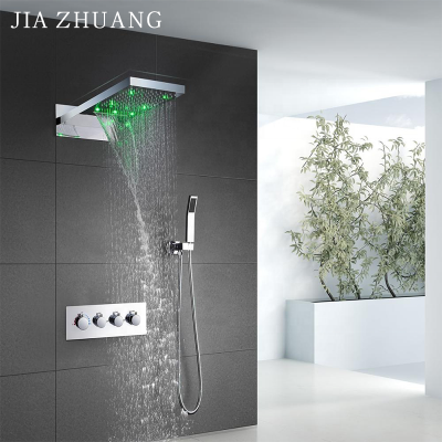 Hot Sale Bathroom Accessory Wall Mounted Aluminum Colorful LED Waterfall Shower Head Handheld Shower Faucet Set