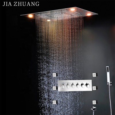 HM 24inch Big Size Bathroom LED Thermostatic Rain Curtain Waterfall Rainfall Shower Set with Hand Shower / Body Jet Mode