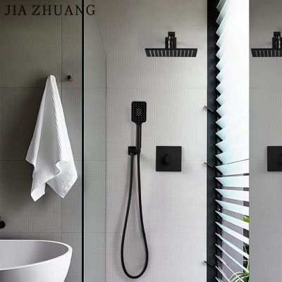 10 inch wall mounted external rainfall black shower faucets system set thermostatic top rain square bathroom modern