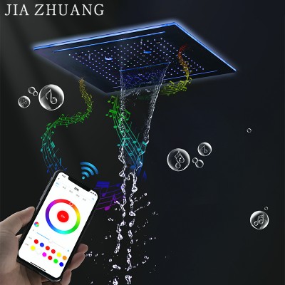 hm 400x400mm Led Music Shower Head Bathroom Ceiling Stainless Steel Rainfall Misty Led Shower Faucet Head