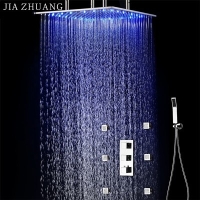 20 Inch Bathroom Stainless Steel Led Smart Rainfall Spray Thermostatic Shower Panel Mixer With Massage Shower Body Jets