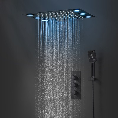 Hm 500x360mm Concealed 304 Stainless Steel Top Spray Brass Switch Thermostatic Rainfall LED Rain Shower Set With ABS Handheld