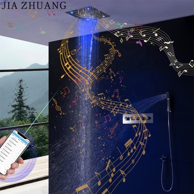 5 function Ceiling Mounted Bluetooth Sliding Control Music Colorful LED Shower Head Set With Hand Bathroom combo set