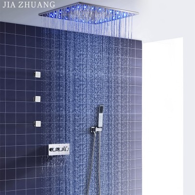 20-inch 304 Stainless Steel Flush Mount Led Lighting Rainfall Mist Shower Head System With Body Jets