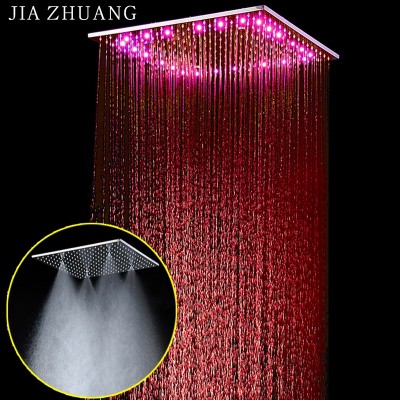 Newest electric large 400x800mm 304 sus multi function bathroom recessed shower ceiling mist led brass rain shower head