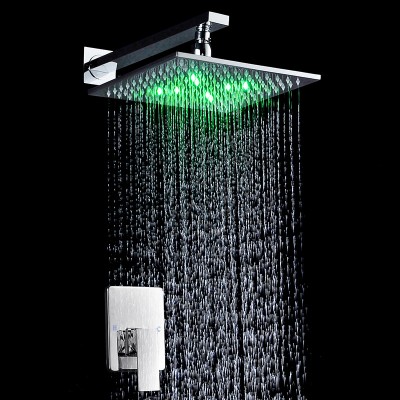 Bathroom 10 Inches Big Square Hot Cold High Flow Mixer Ceiling Waterfall Rainfall LED Inwall Shower Head With Arm