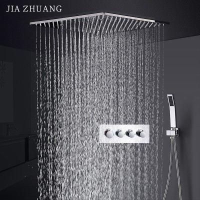 Bathroom Sus 304 Stainless Steel Waterfall Ceiling Shower Head With Wall Thermostatic Embedded Box Shower Faucet Mixser Set