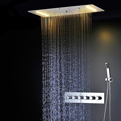 Wall Mounted Hotel Bathroom Complete Head Hand Bath Rain Shower LED Column Faucet Mixer Shower Set Sanitary Ware