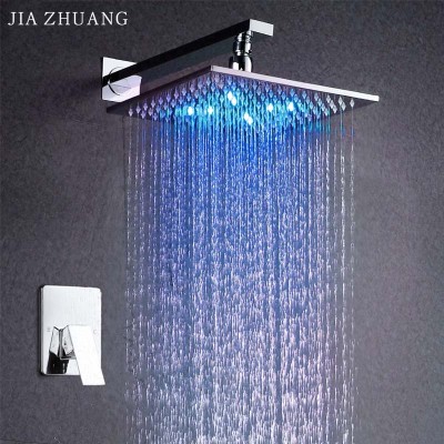 hm Wall Mounted Embedded Box Chrome Brass 10 Inch Led Rain Shower Set with High Flow Mixer