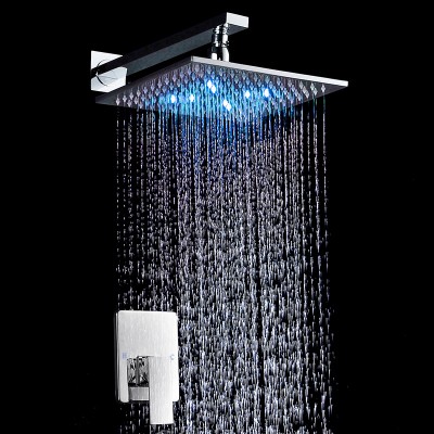 HM 10 Inch Bathroom Exposed Thermostatic Chrome Brass Bathroom Rain Shower Column System Faucet Mixer Tap Taps Kits Shower Set