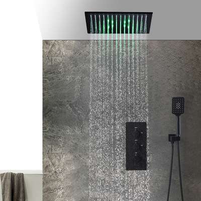 New Concealed  SUS 304 Led Smart Light Shower Panel large rainfall Shower Heads Bathroom black Shower Set